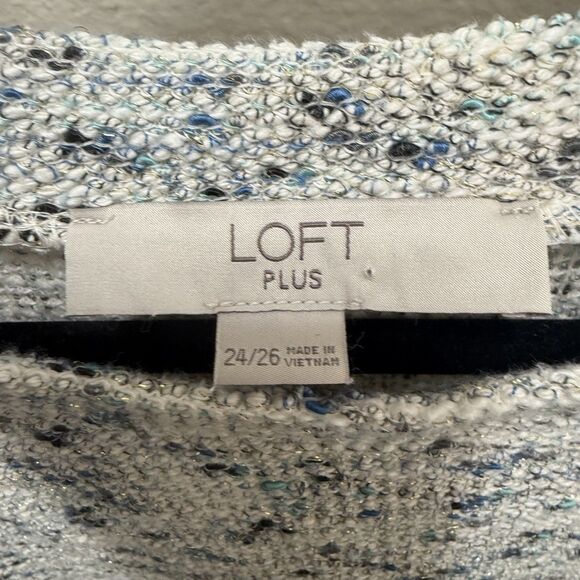 Loft women Boucle Mock Neck Shirt Blue plus size 24/26 knit abstract blue/gray - Picture 3 of 8